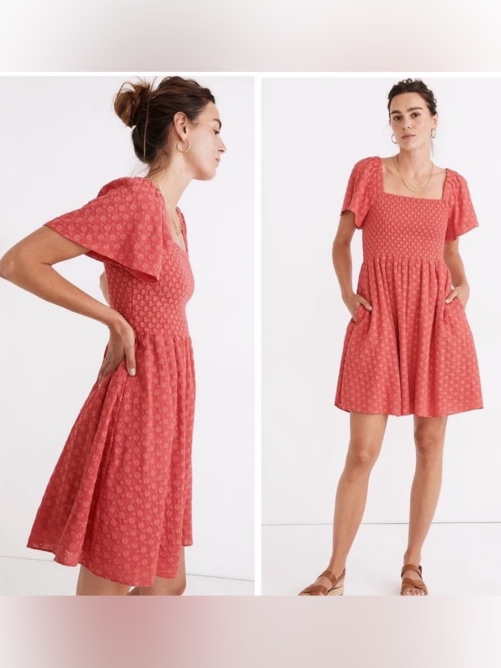Madewell Eyelet Lucie Smocked Mini Dress